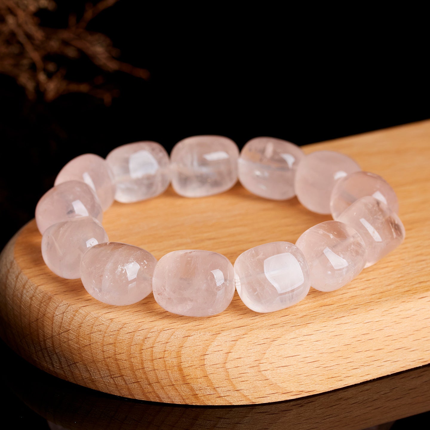 Natural Pink Crystal Irregular Bead Single Loop Bracelet - Peach Blossom Energy & Elegant Charm