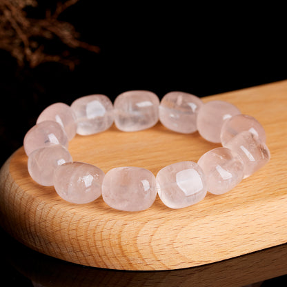 Natural Pink Crystal Irregular Bead Single Loop Bracelet - Peach Blossom Energy & Elegant Charm