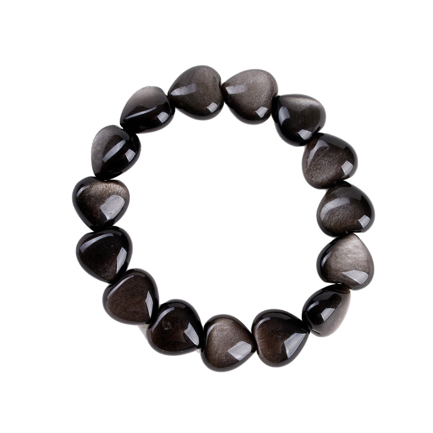 Natural Silver Obsidian Heart Bracelet - Mystical Protection Elegance Unisex