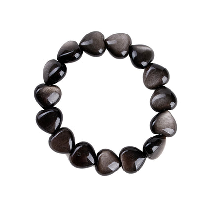 Natural Silver Obsidian Heart Bracelet - Mystical Protection Elegance Unisex
