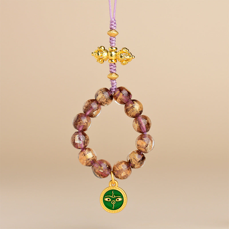 Gold Foil Incense Ash Glaze Five-Way God of Wealth Prayer Beads Phone Pendant