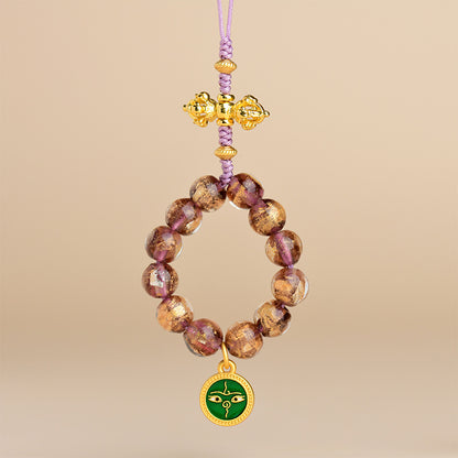 Gold Foil Incense Ash Glaze Five-Way God of Wealth Prayer Beads Phone Pendant