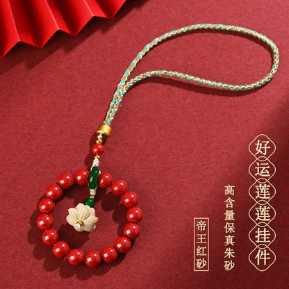 Natural Imperial Red Sand Cinnabar Good Luck Car Pendant Keychain Bag Charm