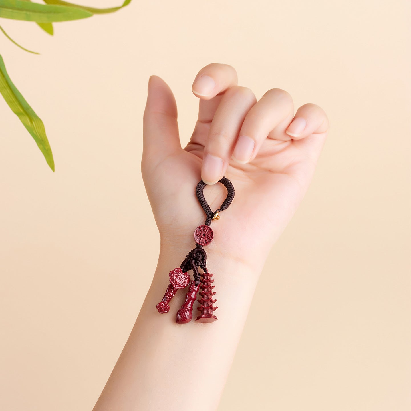 Natural Purple Gold Cinnabar Wenchang Pagoda Keychain | Academic Success & Wealth Talisman