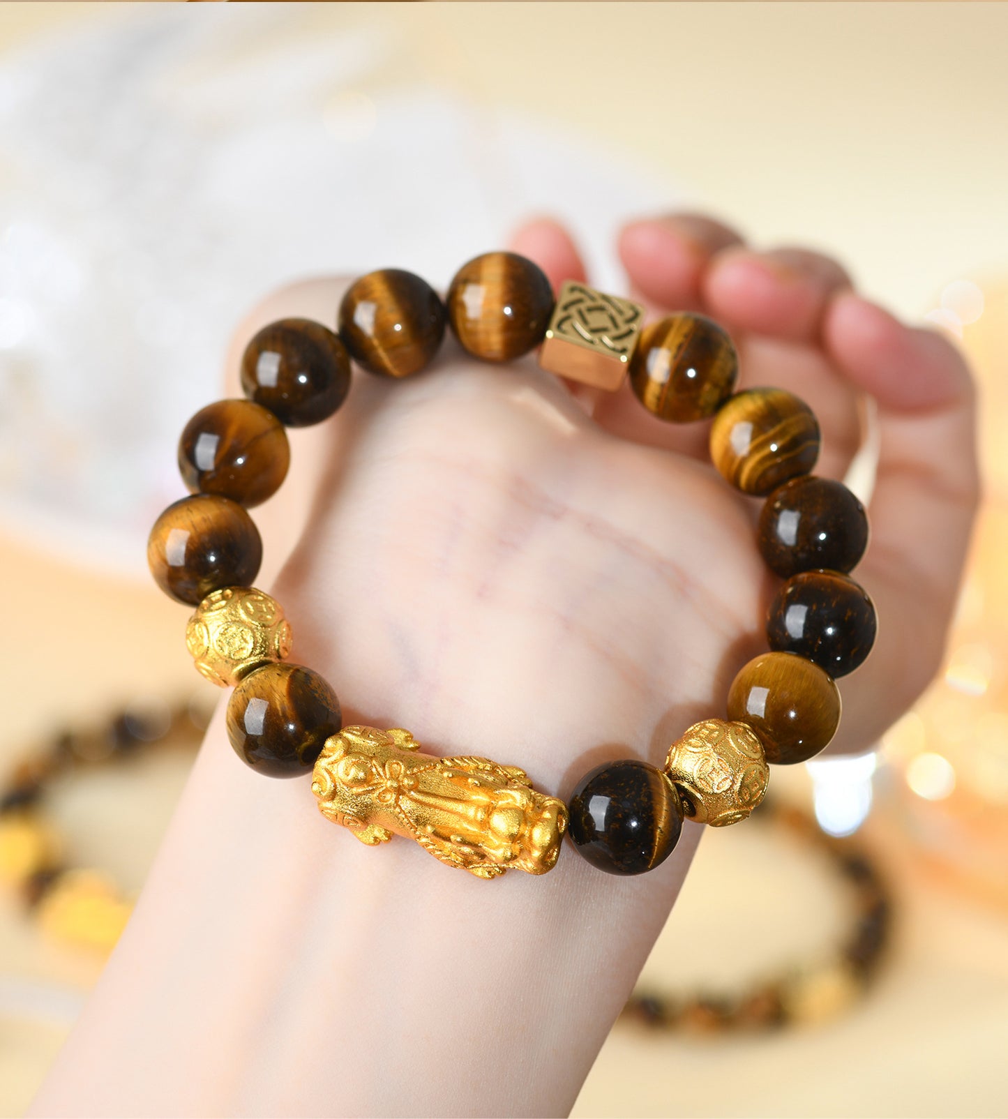 Golden Tiger Eye Pixiu Bracelet | Wealth Attraction & Protection Amulet
