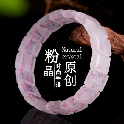 Natural Pink Quartz Crystal Bracelet | Love Harmony Energy Stone Ice Transparent Fashion