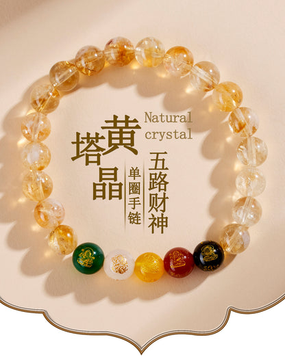 Yellow Pagoda Crystal Five-Way Wealth God Bracelet - New Chinese Style Lucky Women's Jewelry