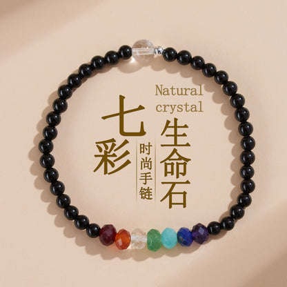 Natural Crystal Black Tourmaline Rainbow Bracelet | Colorful Life Stone Women's Spiritual Jewelry