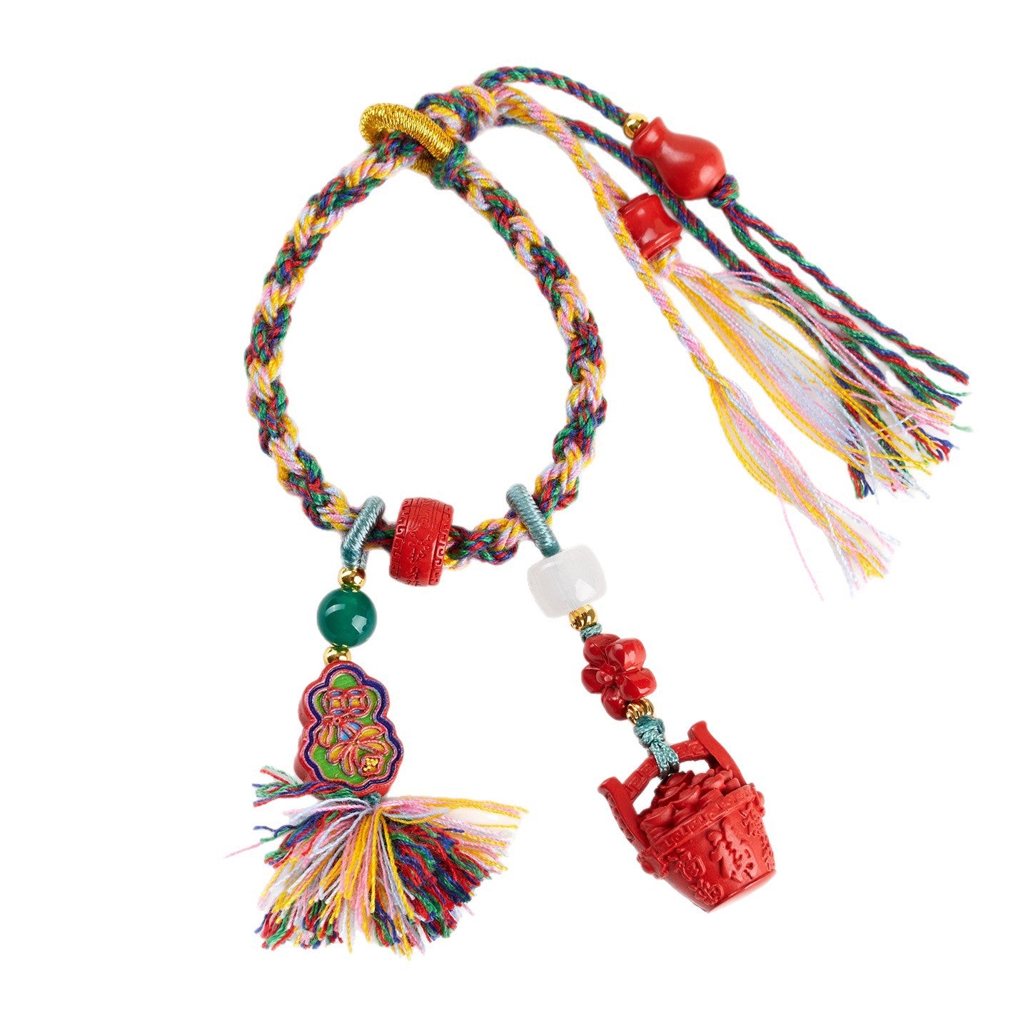 Natural Imperial Red Sand Gold Painted Gourd Keychain - Tibetan Style Luck & Protection Pendant