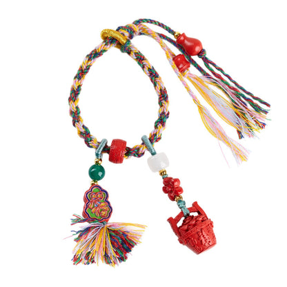 Natural Imperial Red Sand Gold Painted Gourd Keychain - Tibetan Style Luck & Protection Pendant