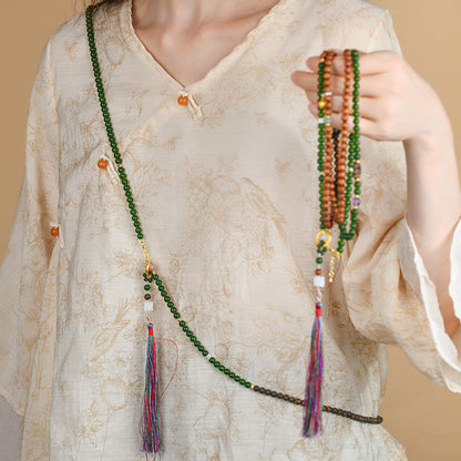 Agarwood Jade Multi-Use Crossbody Chain | Zen Buddhist Bead Necklace for Peace and Prosperity