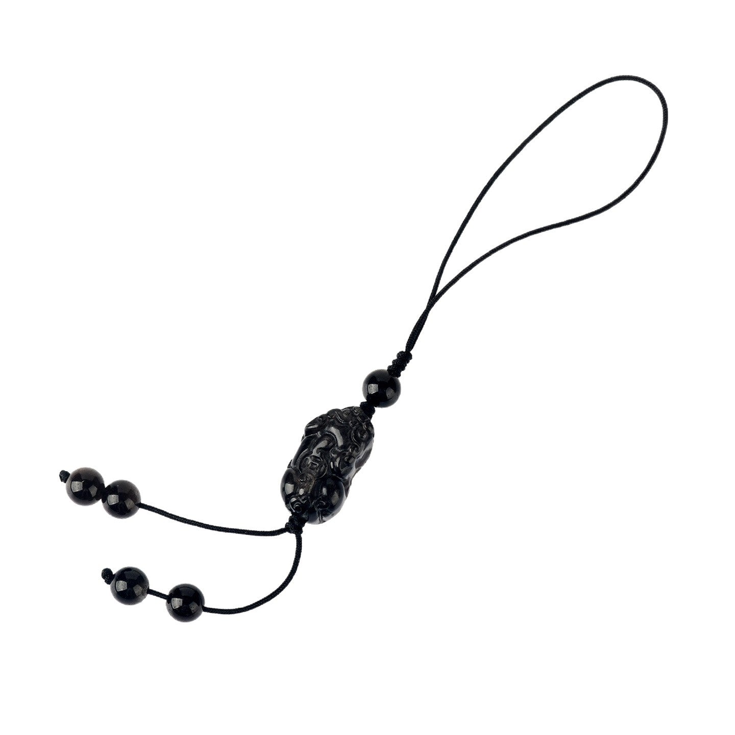 Natural Silver Obsidian Pixiu Phone Chain - Handmade Wealth Attraction Pendant