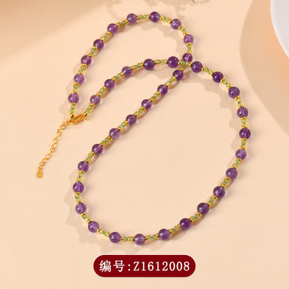 Natural Amethyst Peridot Clavicle Necklace | Spiritual Protection & Wealth Energy