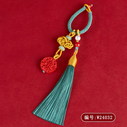 Natural Imperial Red Cinnabar Keychain Pendant - Feng Shui Protection and Wealth Charm