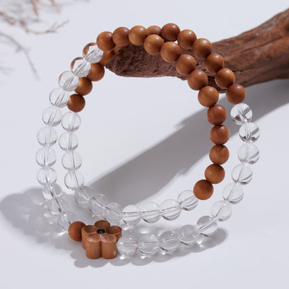 Natural White Crystal Sandalwood Double Circle Bracelet | Zen Harmony & Spiritual Elegance