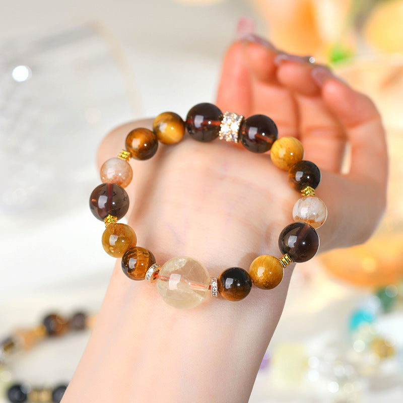 Golden Tiger Eye Natural Crystal Lucky Bracelet for Zodiac Year Protection and Wealth