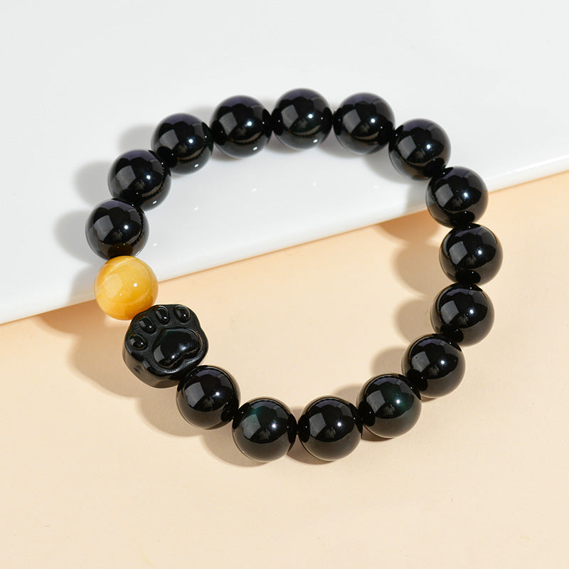 Mystic Double Color Eye Obsidian Cat Claw Bracelet - Chinese Style Crystal Bead Jewelry