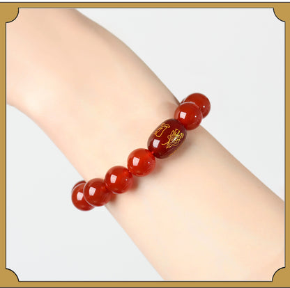 Five-Way God of Wealth Red Agate Tai Sui Bracelet - Wealth Attraction & Zodiac Protection