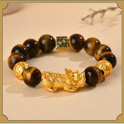 Golden Tiger Eye Pixiu Bracelet | Wealth Attraction & Protection Amulet