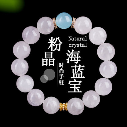 Natural Pink Crystal Aquamarine Love Bracelet - Peach Blossom Charm for Women