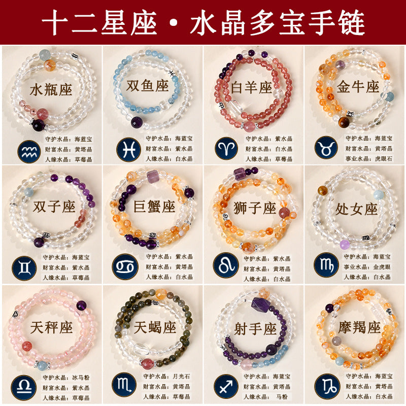 Natural Crystal Zodiac Bracelet | Multi-Gemstone Protection & Luck Charm for Women