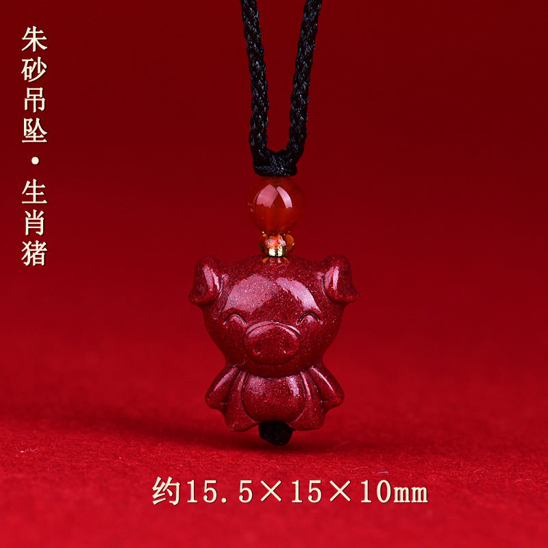 Natural High-Content Cinnabar Purple Gold Sand Zodiac Pendant Necklace for Couples - Spiritual Harmony and Fortune