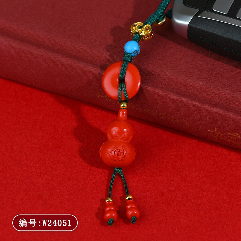 Natural High-Content Cinnabar Gourd Peace Buckle Keychain - Mystical Protection & Fortune Talisman