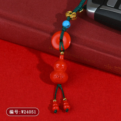 Natural High-Content Cinnabar Gourd Peace Buckle Keychain - Mystical Protection & Fortune Talisman