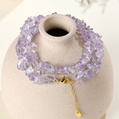 Natural Bolivia Amethyst Crushed Stone Collarbone Necklace & Double Circle Bracelet | Spiritual Protection & Wealth Attraction