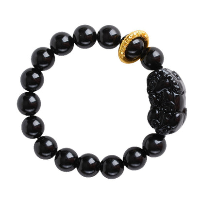Natural Obsidian Pixiu Bracelet - Retro Ethnic Unisex Couple Edition for Wealth and Protection