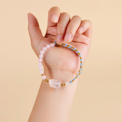Natural Pink Crystal Pixiu Hand-woven Bracelet | Wealth & Love Attraction Charm