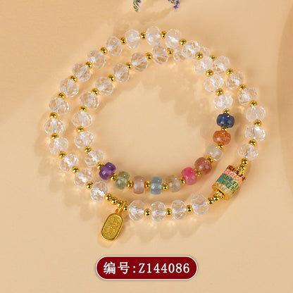 Natural White Crystal Rainbow Bead Double Circle Bracelet | Spiritual Harmony & Wealth Attraction