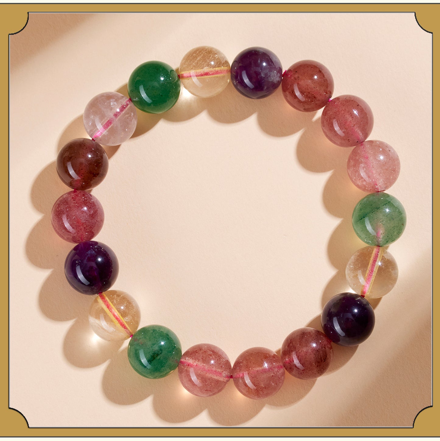 Strawberry Crystal Super Seven Single Circle Bracelet - Natural Energy Charm for Women
