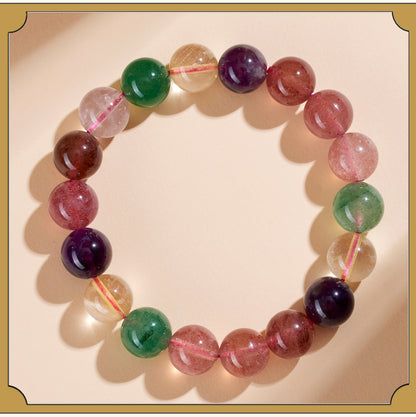 Strawberry Crystal Super Seven Single Circle Bracelet - Natural Energy Charm for Women