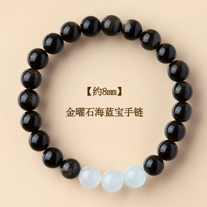 Natural Obsidian Crystal Bracelet with Golden Rutilated Quartz & Gemstones | Spiritual Protection & Wealth Attraction