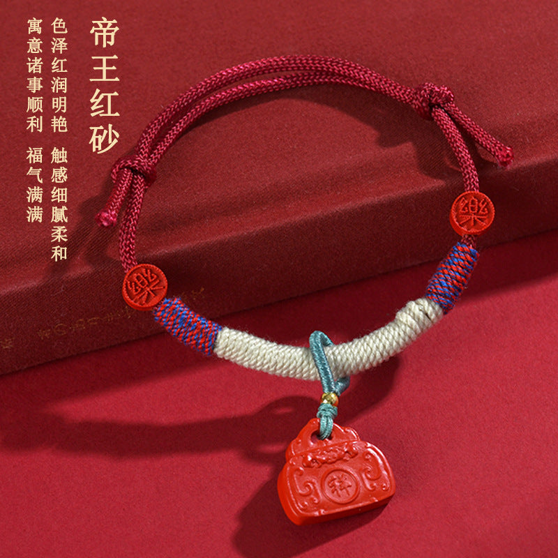 Natural Cinnabar Ruyi Lock Tibetan Bracelet - Auspicious Protection Handmade Red Rope