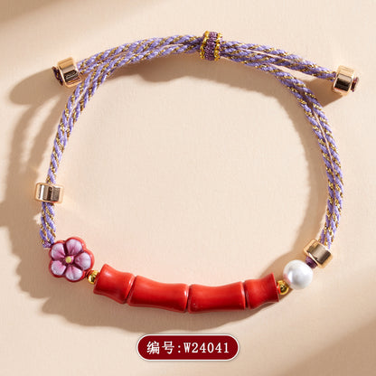 Imperial Red Cinnabar Bracelet | Natural Raw Mineral High Content Chinese Style Rope for Continuous Ascension