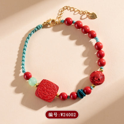 Natural Imperial Red Cinnabar Braided Bracelet - Chinese Style Protection & Good Luck Amulet