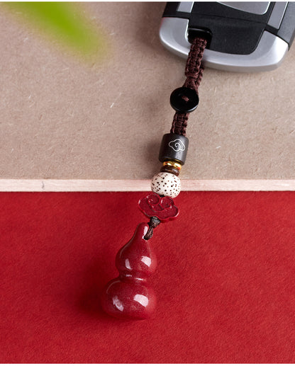 Natural Purple Gold Cinnabar Gourd Keychain - Spiritual Protection & Wealth Charm for Car and Bag