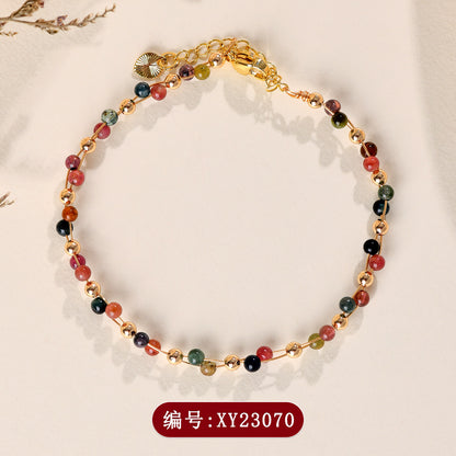 Natural Crystal Lapis Lazuli Tourmaline Red Agate Silk Wrapped Bracelet for Petite Women
