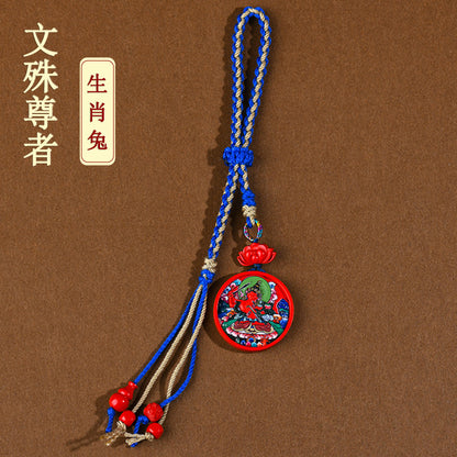 Twelve Zodiac Eight Guardians Cinnabar Thangka Pendant - Spiritual Protection Keychain Charm