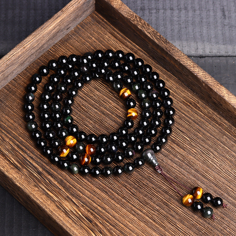 Natural Obsidian 108 Buddha Beads Multi-Circle Bracelet | Spiritual Protection Talisman