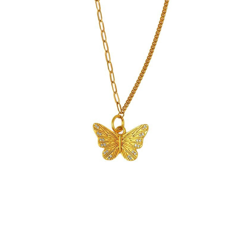 Golden Butterfly Diamond Pendant Necklace | Light Luxury Fashion Jewelry for Elegance