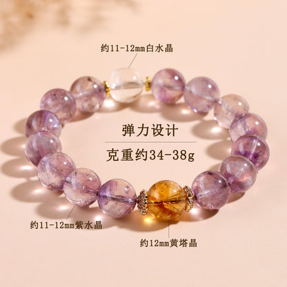 Natural Amethyst Love Bracelet with Yellow Tower and White Crystals | Romantic Spiritual Jewelry for Women