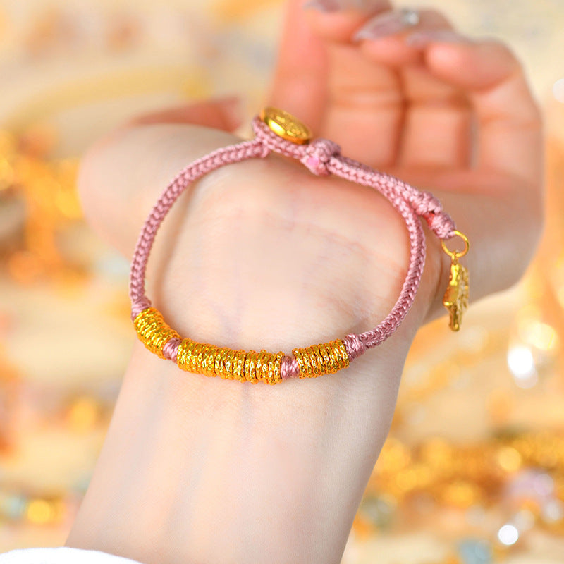 Golden Hammered Star Braided Bracelet | Ancient Craftsmanship Unisex Celestial Protection Jewelry