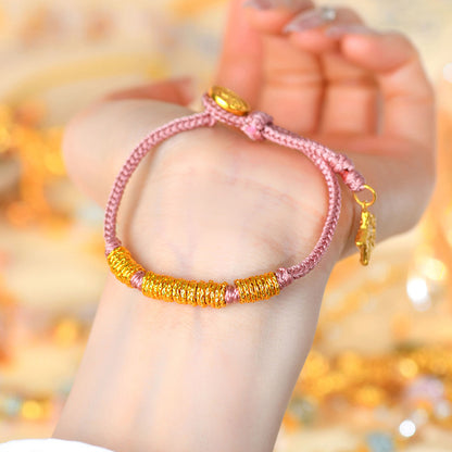 Golden Hammered Star Braided Bracelet | Ancient Craftsmanship Unisex Celestial Protection Jewelry