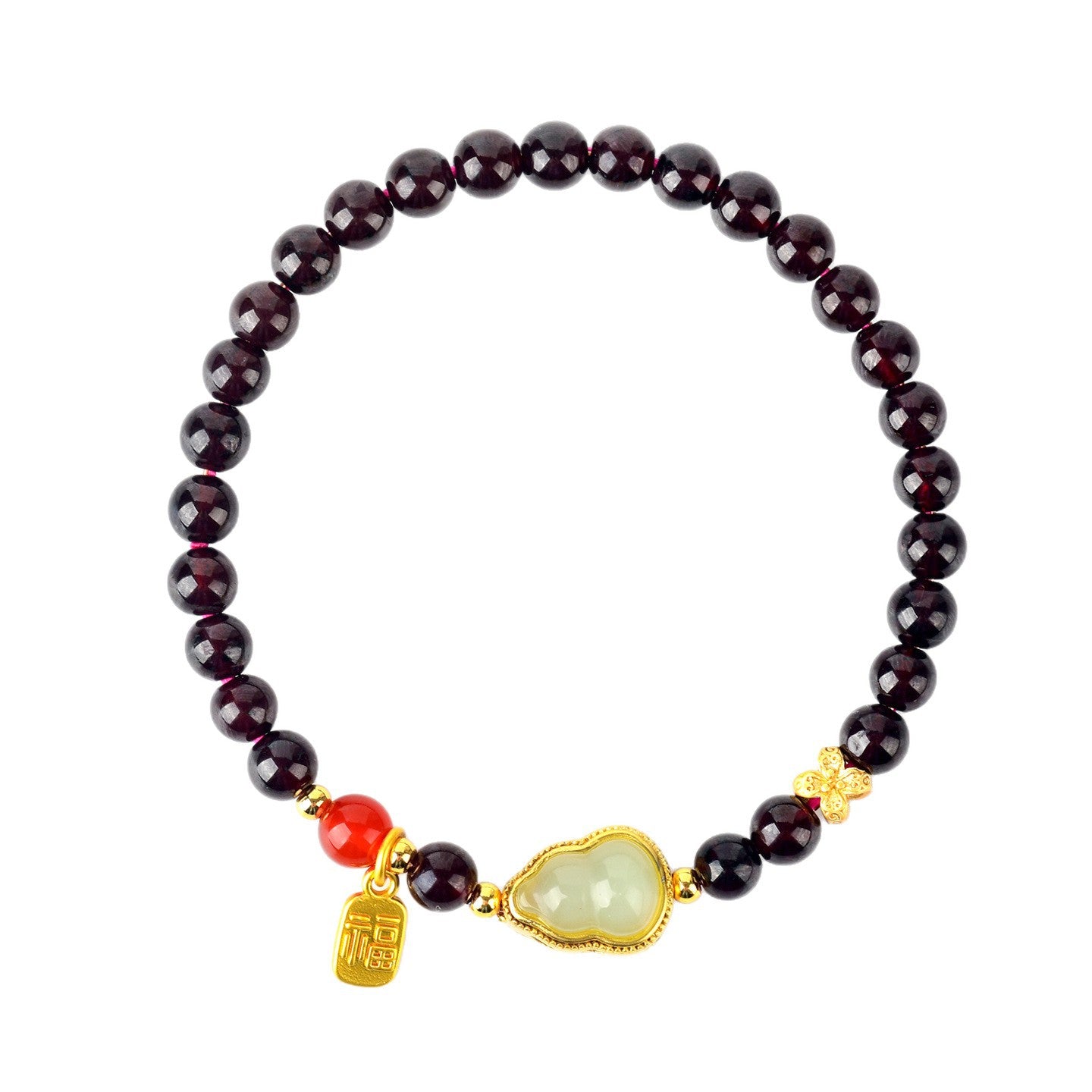 Natural Crystal Garnet Gourd Fortune Bracelet | Wealth & Protection Amulet for Women