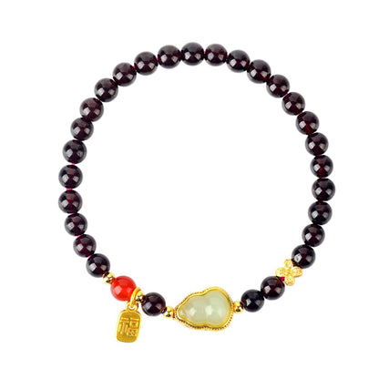 Natural Crystal Garnet Gourd Fortune Bracelet | Wealth & Protection Amulet for Women