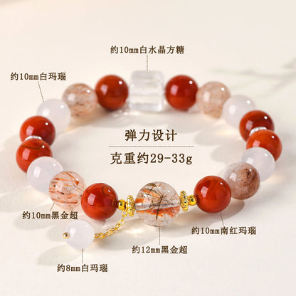 Natural Crystal Multi-Gem Bracelet with Southern Red Agate and Black Gold Super White Crystal - Women's Spiritual Talisman