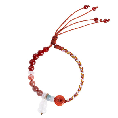 Natural Southern Red Agate White Chalcedony Gourd Bracelet | Wealth Harmony Spiritual Amulet